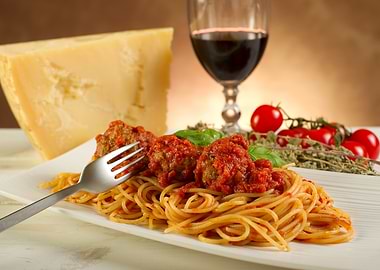 Spaghetti with Meatballs and Red Wine