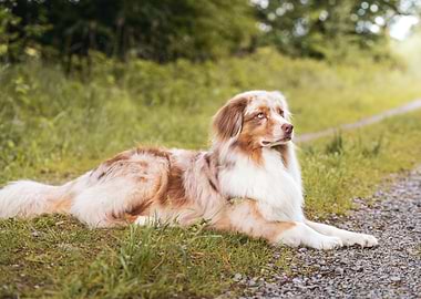 Australian Shepherd Dog Relaxing Outdoors