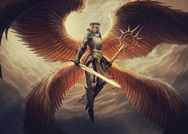 Winged Warrior Angel with Sword and Staff