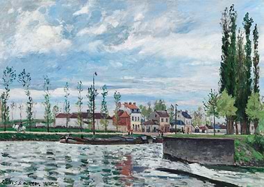 Landscape with River and Buildings Painting
