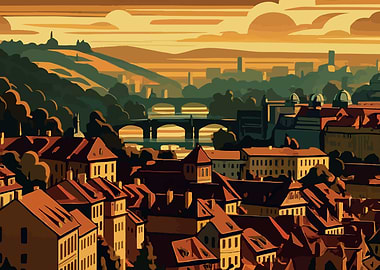 Panoramic Sunset Over Prague - European Cityscape Art Print