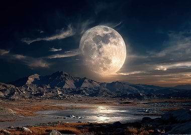 Full Moon Over Mountain Landscape