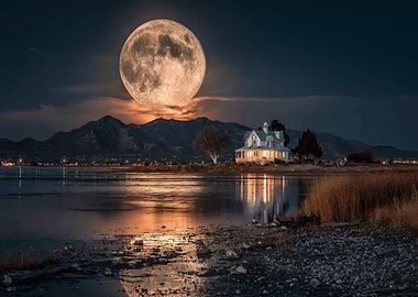 Full Moon Over Lakeside House