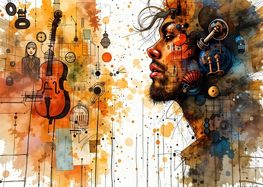 Abstract Musical Portrait with Steampunk Elements