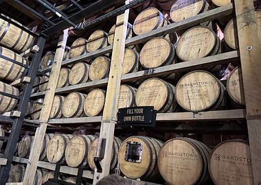 Bourbon Barrels Stacked in a Rickhouse