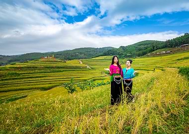 Two women in rice terraces, Vietnam