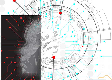 Abstract Technology Face with Circuitry