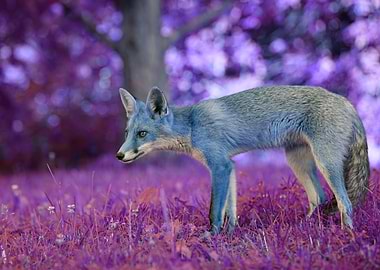 Blue Fox in Purple Field