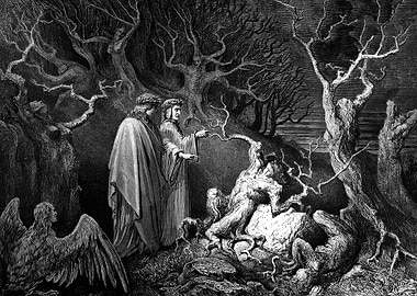 The Divine Comedy , Inferno, The suicides flee the forest - Gustave Doré