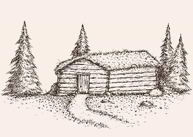 Rustic Log Cabin Sketch