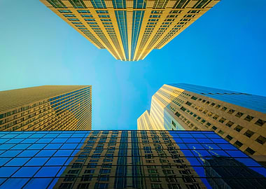 Skyscrapers against a clear blue sky