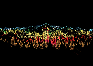 Firewatch Tower in Forest Line Art