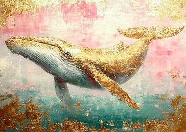 Golden Whale Abstract Painting