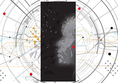 Abstract Face with Technology Overlay