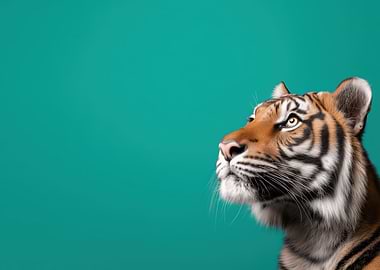 Tiger Portrait on Teal Background