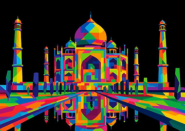 Colorful Taj Mahal Geometric Illustration