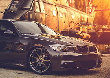 BMW car with helicopter background