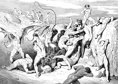 The Divine Comedy, Inferno, Canto 18: Devils and seducers - Illustration by Gustave Dore (1832-1883)