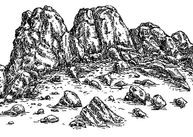 Monochrome Rocky Landscape Illustration