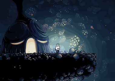 Hollow Knight in a Mushroom Cave