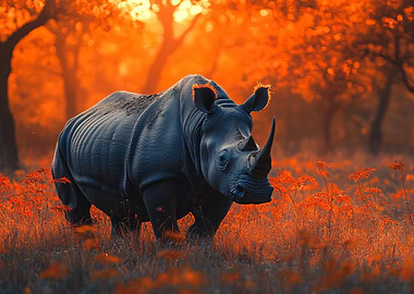 Rhinoceros in Autumnal Landscape