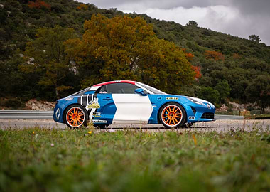 Blue and White Racing Car