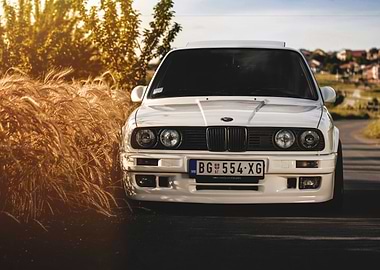 White BMW E30 Front View