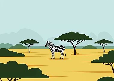 Zebra in African Savannah Illustration