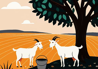 Goats in a Field Illustration