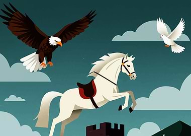 Eagle, Dove, and Horse Illustration