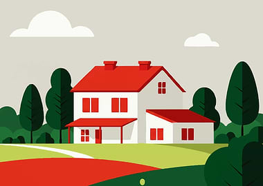 House in a landscape illustration