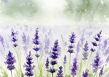 Watercolor Lavender Field