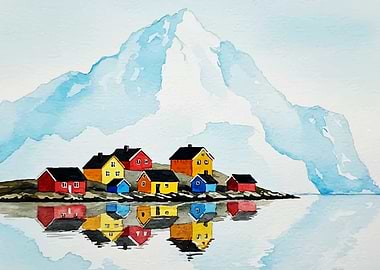 Watercolor Village by the Water