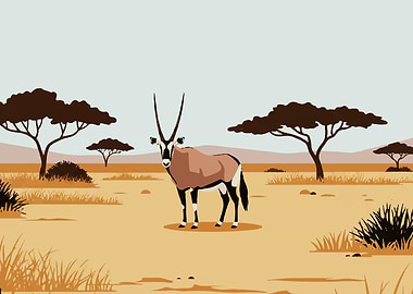 Oryx in African Savannah Illustration
