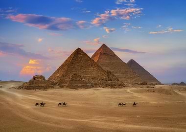 Egyptian Pyramids with Camel Caravan