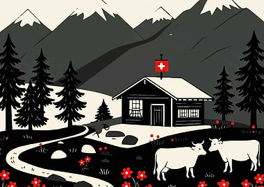 Swiss Mountain Landscape with Chalet