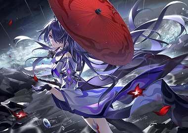 Anime Girl with Umbrella in the Rain