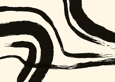 Abstract Black Brush Strokes on Beige