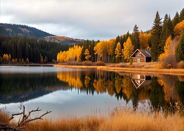Autumn at Lake in Forest Reflection Nature
