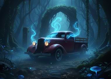 Vintage Truck in Enchanted Forest