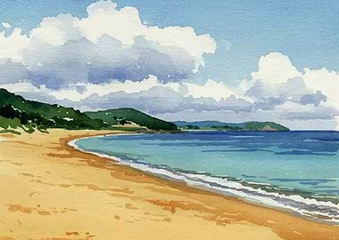 Watercolor Beach Landscape
