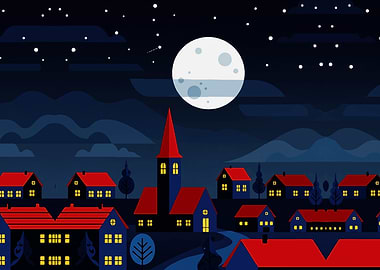 Night Village Under the Moon