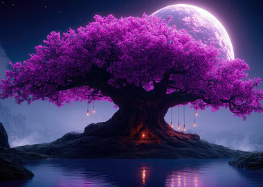 Mystical Tree with Purple Blossoms