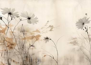 Floral Field in Sepia Tones