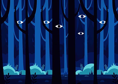 Eerie Eyes in the Dark Forest