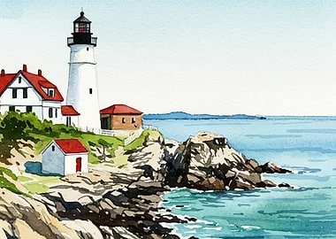 Lighthouse Watercolor Painting