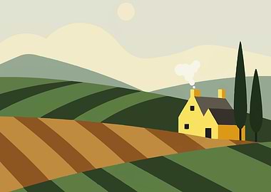 Rural Landscape with House and Fields