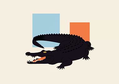 Stylized Crocodile Illustration with Geometric Background
