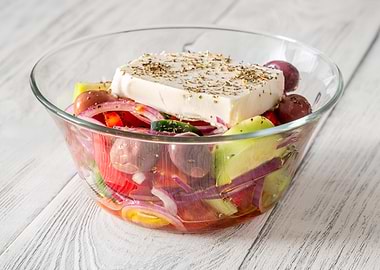 Greek Salad in Glass Bowl