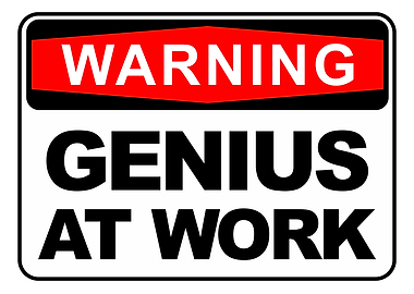 Warning: Genius at Work Sign